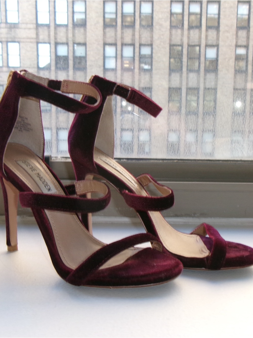 Steve Madden Velvet Strappy Heels in Burgundy - Picture 5 of 5